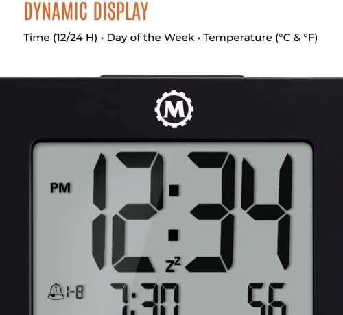 Marathon Desk Clock with Alarm | Digital Clock with Date, Temperature & Calendar | Dual Alarm with Repeating Snooze & 7 Language Choices | Backlit