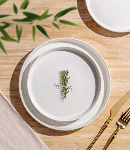 Image of TheTerra Ceramic Dinnerware Sets for 8, 24 Pieces Porcelain Lightweight Plates and Bowls Sets, Scratch Resistant Dish Set, Oven & Microwave & Dishwasher Safe, Pure white