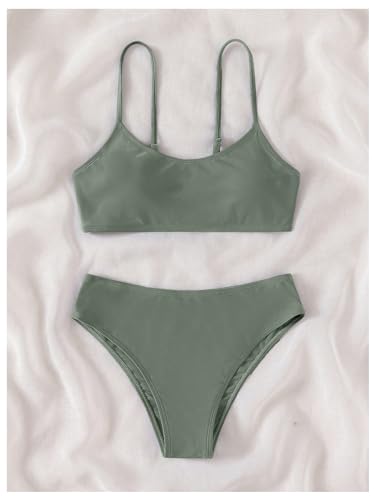 Image of SHENHE Girl's 2 Piece O Ring Bikini High Waisted Spaghetti Strap Cute Swimsuit Bathing Suit