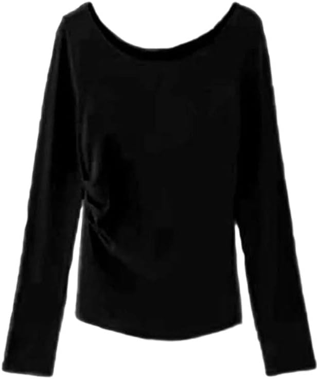 Round Long Sleeve T-Shirt Women's Slim Fit Simple Basic Inner Yellow and Black Top Women's Clothing Chic