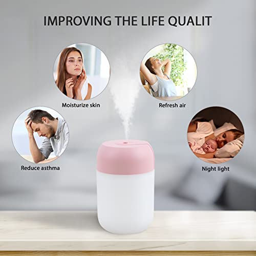 Portable Mini Humidifier: 260Ml Small Cool Mist Humidifier, Usb Personal Desktop Humidifier For Baby Bedroom Travel Office Home, Auto Shut-Off, 2 Spray Modes, Super Quie (Pink) #TOP3