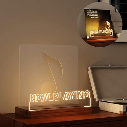 YuanDian Now Playing Vinyl Stand, Light up Now Spinning Record Stand, Wooden Acrylic Holder for Vinyl Album Display Storage, Vinyl Record LED Display Storage Collection Holder Cover