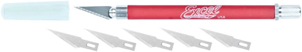 Soft Grip Hobby Knife, Excel Blades K18 with 5 #11 Blades, American Made Light Duty Craft Knife (One Assorted Color)