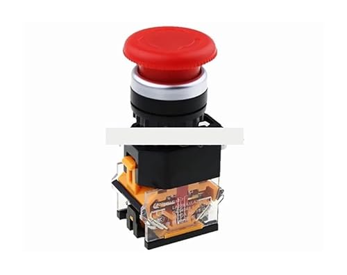 HDKYSWBUEJ 1 botón pulsador de Parada de Emergencia con Tapa de Hongo LA38-11ZS, autoblocante, 22 mm, 1 NO, 1 NC, Plateado