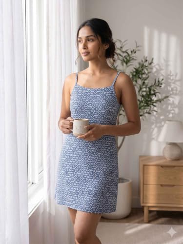 Image of Inner Sense Organic Cotton Nighty for Women Stylish I Above Knee Length Spaghetti with Scoop Neck Design I Adjustable Straps Camisole for Woman to Wear Solo or Layered