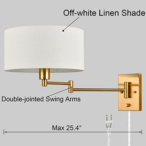 Tengiants Gold Plug In Wall Sconces Set Of Two Brass Swing Arm Wall Lamp Hardwired Wall Sconce With Switch For Bedroom Living Room #TOP3