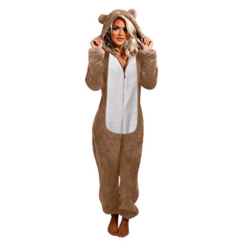 Aniywn Onesie Pajamas for Women Christmas Plus Size Pajamas Cute Animal Hooded Plush Fleece Sleepwear Cosplay Costume
