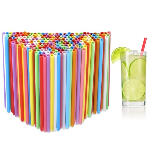 [1000 Pcs] Colorful Disposable Drinking Plastic Straws - Long Cocktail Bar Bulk Straws(8.2" longX0.23" diameter)