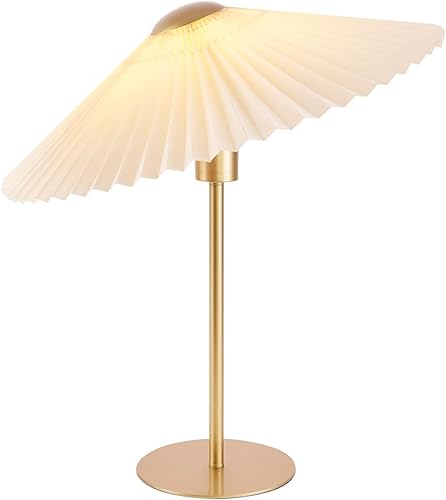 KUNJOULAM Lámpara de mesa plisada pequeña, lámpara de mesita de noche con pantalla beige, mini lámpara Morden para dormitorio, sala de estar, disponible en Yaxa Peru