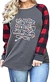 kecukqay Plus Size Christmas Shirts for Women Raglan Plaid Tops Crew Neck Long Sleeve Tee Holiday Baseball Clothes