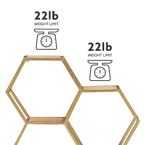 Dealya Gold Metal Honeycomb Wall Shelves with Wood Shelves by Powell by Powell - Image 8