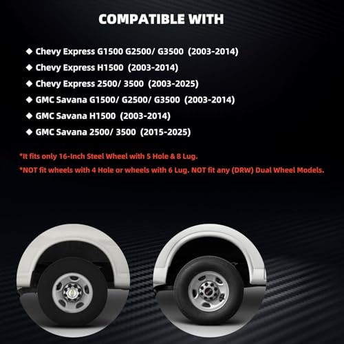 Wheel Skins for 2003-2024 Chevy Express 2500 3500; 2009-2016 Express 4500; 2009-2024 Express Cargo; Savana 1500 2500 3500 2003-2025 Wheel Covers;4 Pcs; 16 inch (Chrome) by TULALUX - Used condition - Image 3