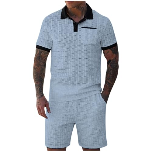Cambkatl Men's Summer Tracksuit Sets Casual Short Sleeve Lapel Golf Shirt and Shorts 2 Piece Business Outfits with Pockets