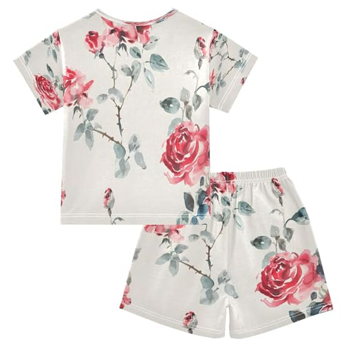 senya Short Sleeve Pajamas Sets Summer Cotton Sleepwear Watercolour Rose2