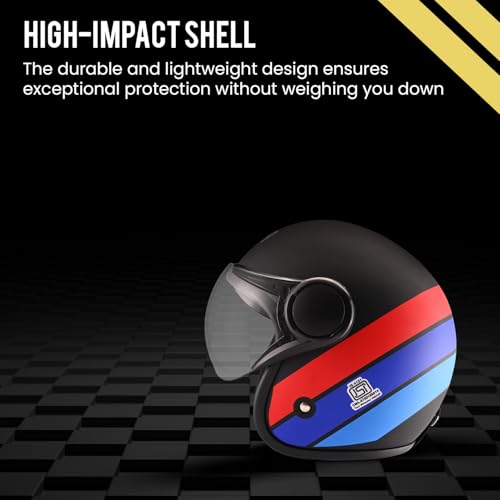 Image of Pivalo 580MM Star Half Face Helmet with Outer Clear Visor Matt Finish Scratch Resistant Open-Face for Bike Scooty Riding Men and Women - Pack of 1