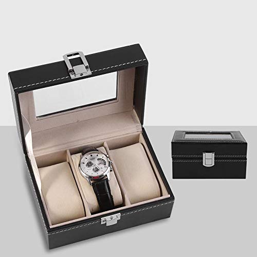 Écrin pour 3 Montres en Cuir PU SOULONG Coffret Boîte/Présentoir à Montres avec Couvercle Transparent Coffret Boîte de Rangement avec Serrure pour Montres Bijoux Bracelets Cover