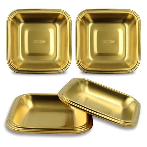 4 Pack Stainless Steel Dinner Plates, 4.5 Inch Small Appetizer Plates Set for Food, 4 OZ Thickened Metal Serving Trays for Side Dishes, Dessert, Snack, Salad (Gold, 4.5")