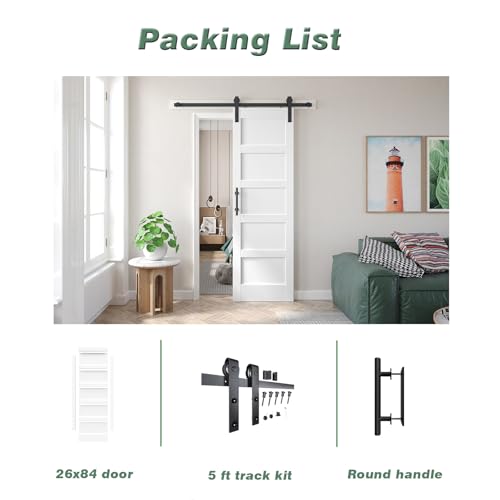 Image of Fredbeck 26x84 inch White Sliding Barn Door with Hardware,PVC,MDF,5-Panels