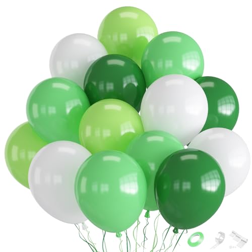 Image of Green and White Balloons, 70-pack Green Balloons for Birthday Jungle Party