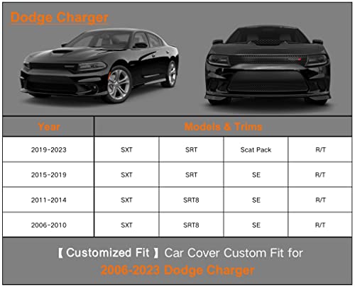 Image of Kayme 7 Layers Car Cover Custom Fit for Dodge Charger (2006-2025) Waterproof All Weather for Automobiles, Outdoor Full Cover Rain Sun UV Protection.Black