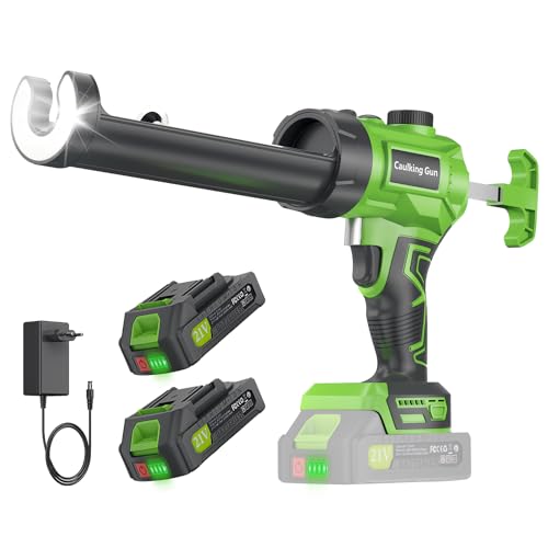 Akku Kartuschenpresse Elektrische Kartuschenpistole mit LED Stufenlose Geschwindigkeitsregulierung Akku-Silikonpistole mit 2 Batterien für 280ml-330ml Kartuschen (Grün)