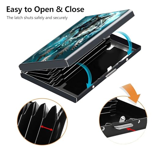 Credit Card Holder, Dream Catcher Wolf Design Mini RFID Blocking Aluminum Wallet Slim Metal Hard Case Shell Travel Wallet ID Case Small Credit Cards Case Business Cards for Women Men Girls4