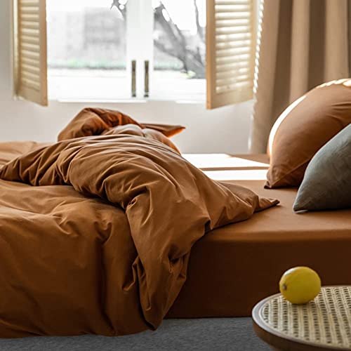 Nayoroom Burnt Orange Duvet Cover Queen Size Caramel Pumpkin Rust Minimalist Style Solid Brown Bedding Set 3 Pieces Soft Microfiber Reversible Comforter Cover With Zipper Ties Gifts For Women Men #TOP3