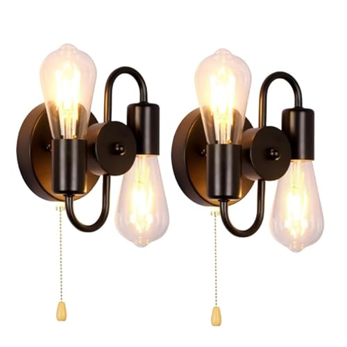 Lámpara de pared de estilo industrial con iluminación arriba y abajo en metal negro para salón