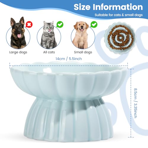 IDOGCHEW Keramik Anti Schling Napf Katze Erhöht, Slow Feeder Nassfutter, sehr gut rutschfest, einfach zu reinigen, Antischlingnapf für Katzen und kleine Hunde (Hellgrün)