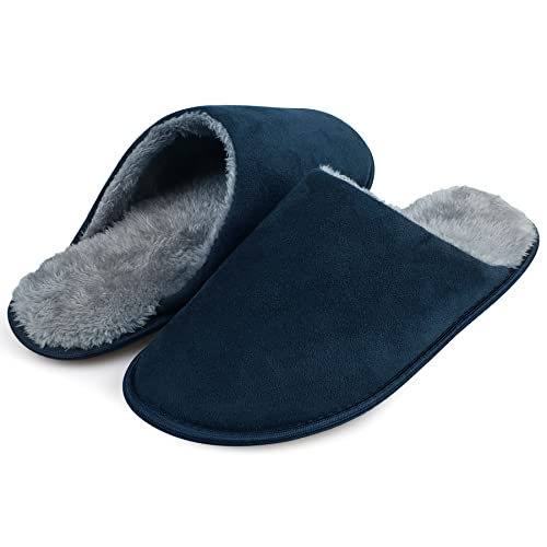 riemot Zapatillas Casa Hombre Invierno Cálido Antideslizante Interior Pantuflas con Forro Polar Cálido Zapatillas Estar en Casa Suave Confort Plantilla Memory Esponja, Marino, 46/47 EU