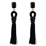 Generous Big Long Drop Earrings AAA Zircon Flower Dangle Beaded Stud Tassel Earring (Black)