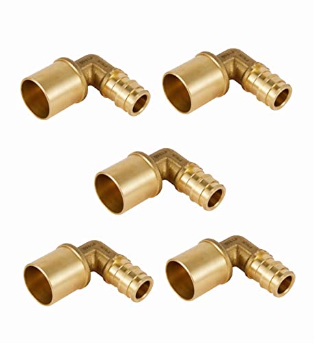 (Pack of 5) EFIELD Pex A Full Flow Expansion Brass Fittings 1/2" Pex X 3/4" Male Sweat Elbow (Inside the Copper Pipe), ASTM F1960