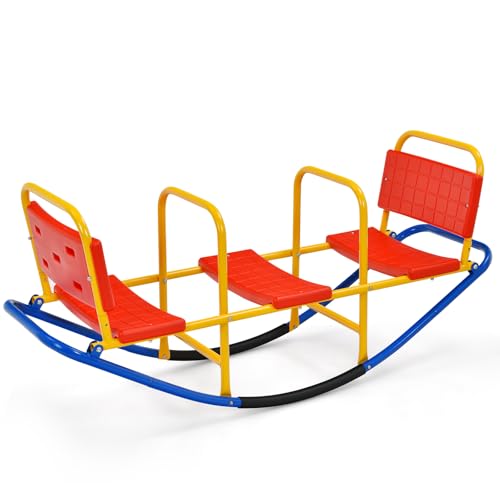 DREAMADE Balançoire à Bascule en Métal pour Enfant 3-8 Ans, Bascule avec 3 Siège, Trébuchet...
