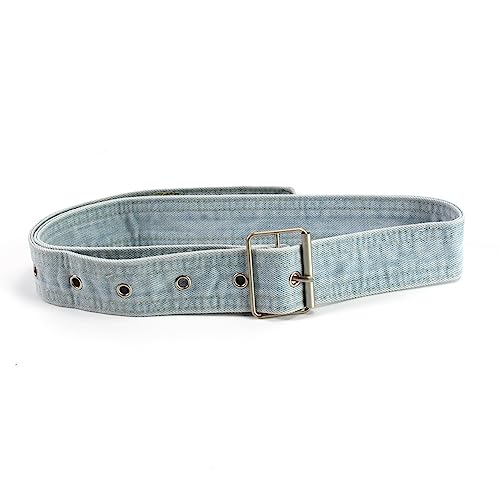 Women Cotton Denim Waist Belt with Metal Buckle Waistband Casual Vintage Punk Wear