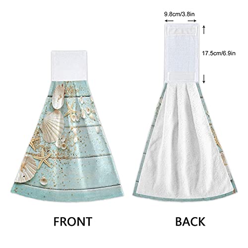 Ffyho Summer Starfish Seashells Hand Towel 2Ps Blue Board Vintage Hanging Tie Towels Loop For Kitchen Bathroom Absorbent Dish Towel Washcloth #TOP1