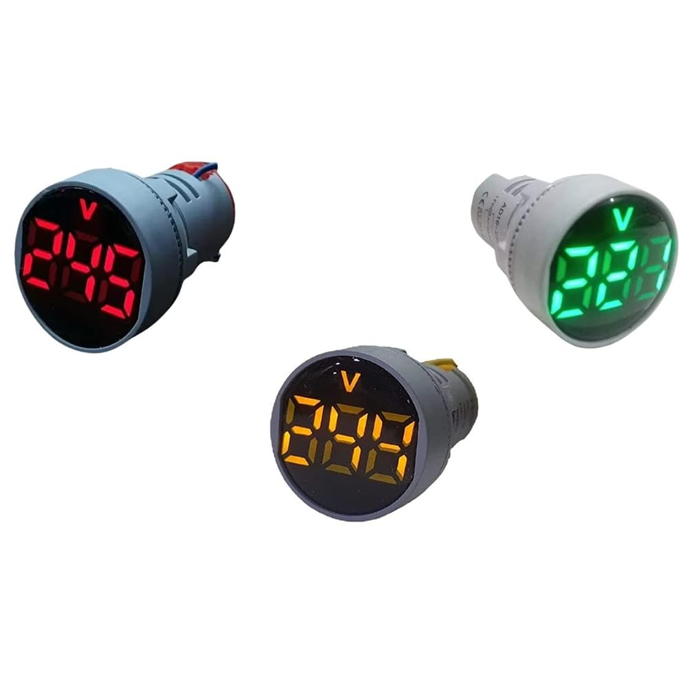 (Set of 3) AC 60-500V LED Voltage Meter Indicator Signal Light Digital Display Voltage Meter Indicator Round Lamp Tester (Red, yellow, Blue)-image-6