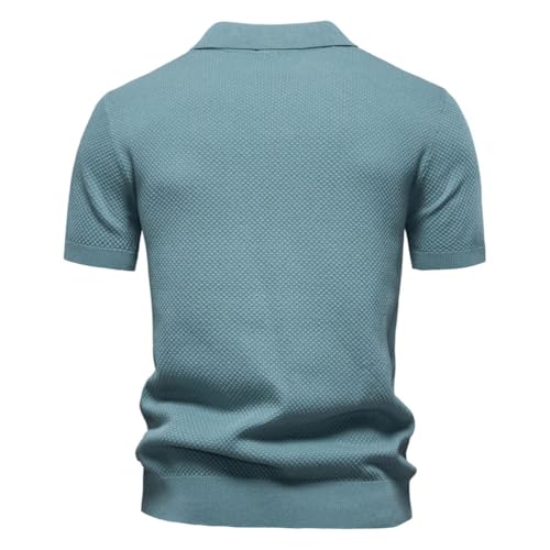 Men Lapel Button Knitted Pullover Solid Casual Short Sleeved Golf Breathable Sweater2
