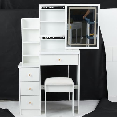 Udorich Maximize Space with Small Vanity Table Set, Adjustable LED
