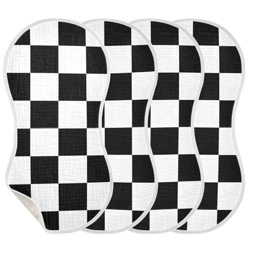 Emelivor Checkerboard Plaid Muslin Burp Cloths for Baby Super Soft Baby Burp Cloths 4 Pack Absorbent Baby Washcloths Bibs Towel Burping Cloth Spit Up Rags for Newborn Girls Boys