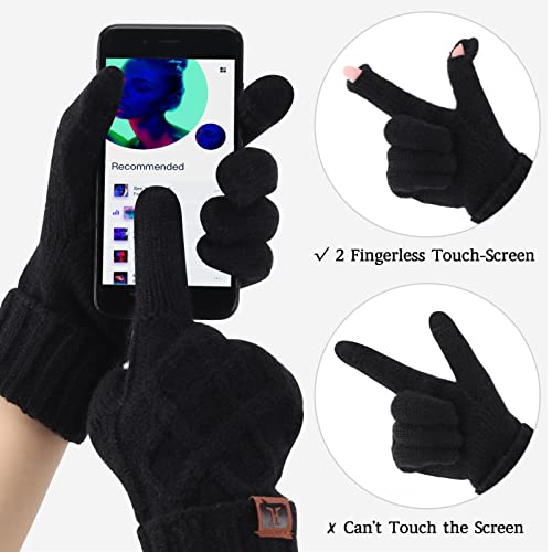 Bequemer Laden Warme touchscreen-handschoenen voor dames en heren, met tornover, ribmanchet, gebreide handschoenen, ruitpatroon - Image 3