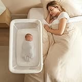 INFANS Over Bed Bassinet for Baby, Bedside Sleeper with Lowering Wall for Easy Access, Safe Close Sleeping, Adjustable Height, Storage, Newborn Infant Girls Boys (White)