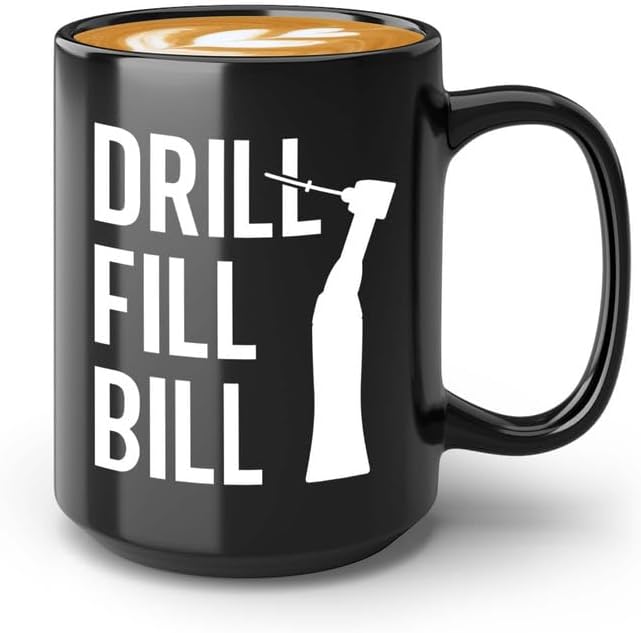 Miniatura 1 de Taza de café para dentistas de 15 onzas, color negro, factura de relleno de taladro, regalos de dentista para mujeres, dentista, oficina, asistente
