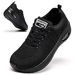 Wide Fit Womens Trainers Arch Support Ladies Trainers Plantar Fasciitis Orthopedic Shoes Air Cushion Comfortable Running Shoes Breathable Mesh Non Slip Gym Sneakers All Black 8 UK