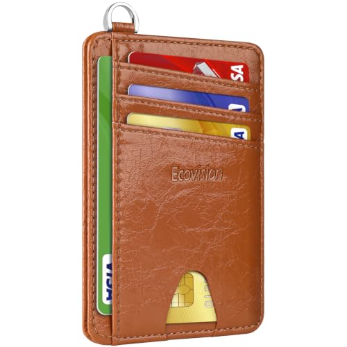 EcoVision Slim Minimalist Front Pocket Wallet, RFID Blocking Credit Card Holder Wallet with Integrated D-Shackle for Men Women