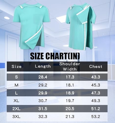 RefindWin Mens Post Shoulder Surgery Shirt Short Sleeve Tear Away Shirts Adaptive Clothing Men Chemo Port Shirts Cyan XL - 5