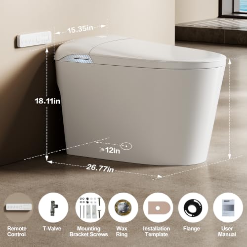 Inodoro inteligente con bidé y tanque, apertura y descarga automática activada por pie, desodorizador, secador de aire caliente, asiento calefaccionado, compatible ADA para baño miniatura 4