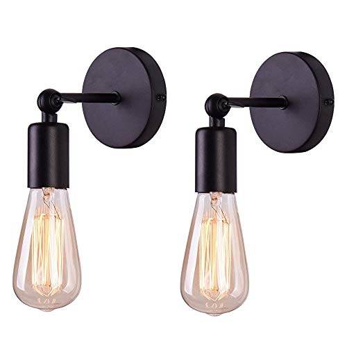 Mengjay 2 pièces Applique Murale Simple Réglable en Fer Forgé Lampe Murale Luminaire Vintage Eclairage Nostalgique Rétro Nordique E27 pour Chambre Cuisine Bar Loft Café Noir (sans ampoule)
