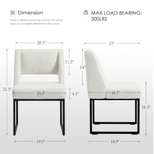 Image of Zesthouse Upholstered Dining Chairs Set of 2, Modern Dining Room Chairs with 4.1 inch Thickened Cushion & Metal Legs, White Boucle Fabric Kitchen Chair with Padded High Back, Heavy Duty Kitchen Chair