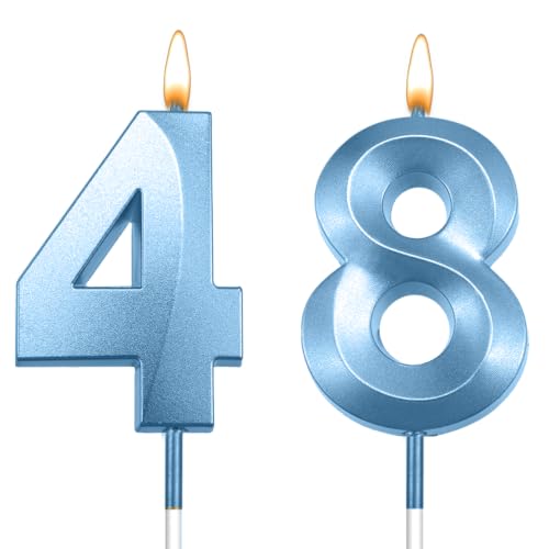48th Candles for Cake Blue Number 48th Birthday Decorations for Men Women