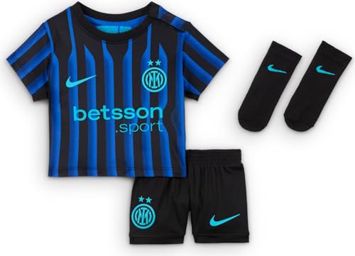 Inter Mailand 2025/26 Stadium Home Dreiteiliges Nike Replika-Fußballtrikot-Set Für Babys/Kleinkinder, Lyon Blue/Schwarz/Chlorine Blue, HJ5638-439, 6-9